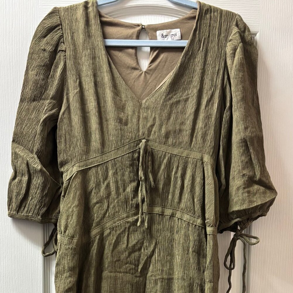 &merci Madeleine Gathered Tie Accent Dress - Olive Sz S